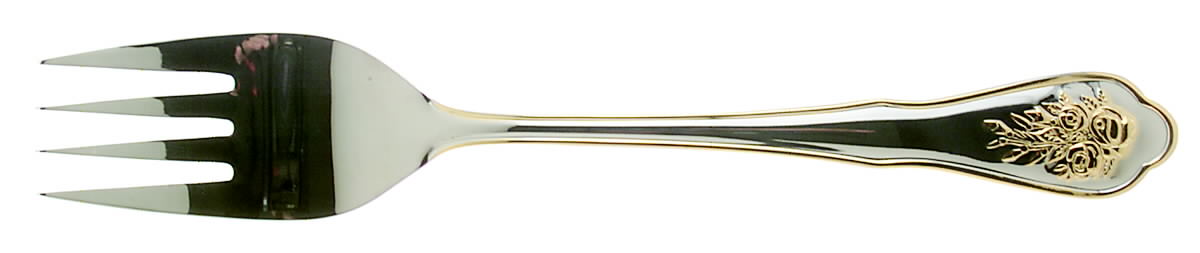 Old Country Roses (Stainless, Gold Accent) Medium Solid Cold Meat Serving Fork by Royal Doulton-1