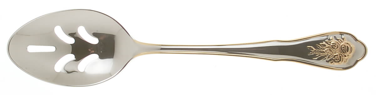 Old Country Roses (Stainless, Gold Accent) Pierced Tablespoon (Serving Spoon) by Royal Doulton-1