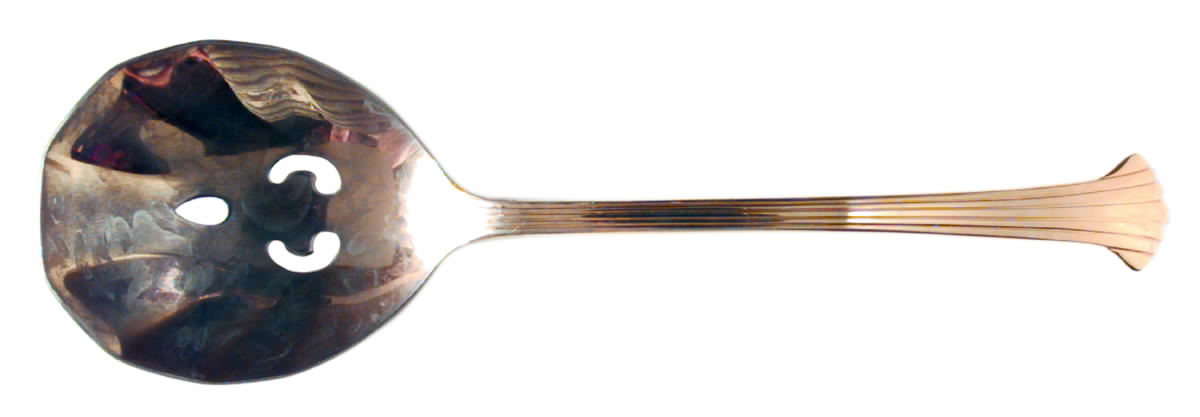 Golden Scroll (Gold Electroplate) Pierced Solid Serving Spoon by Retroneu-1