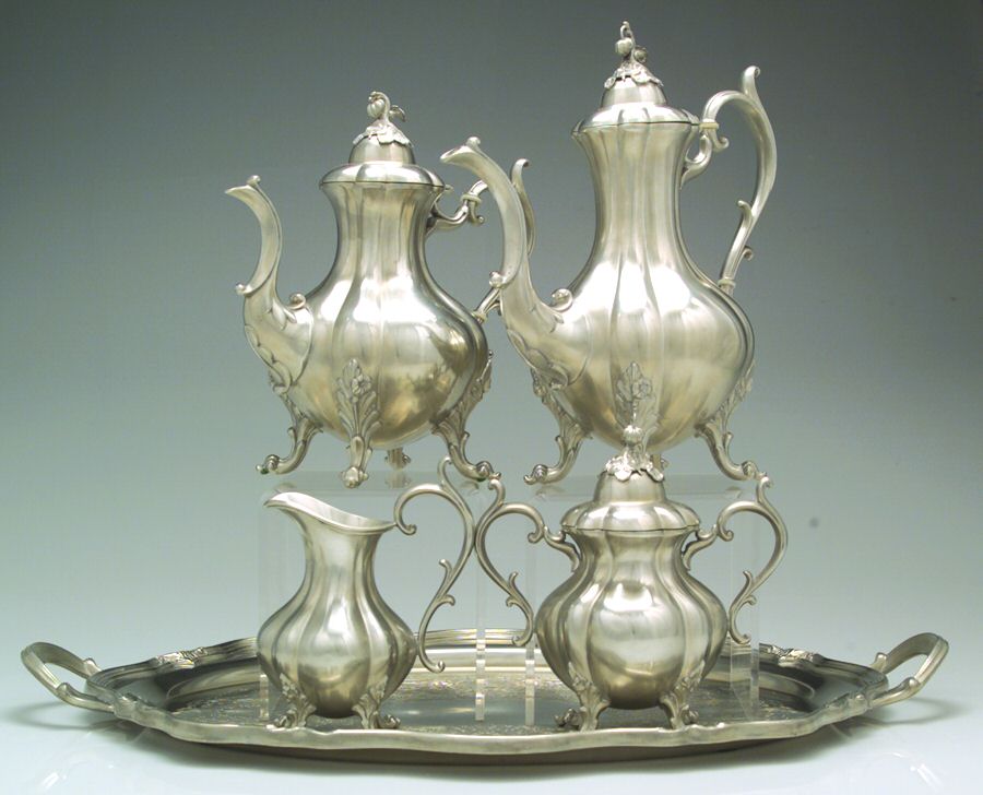 Winthrop (Pewter, Hollowware) 5 Piece Tea Set (with Tray) by Reed & Barton-1
