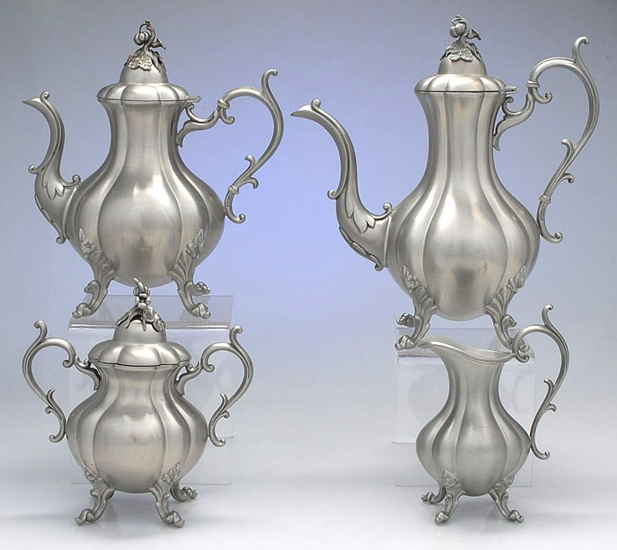 Winthrop (Pewter, Hollowware) 4 Piece Tea Set (CP, TP, CR, SU) by Reed & Barton-1