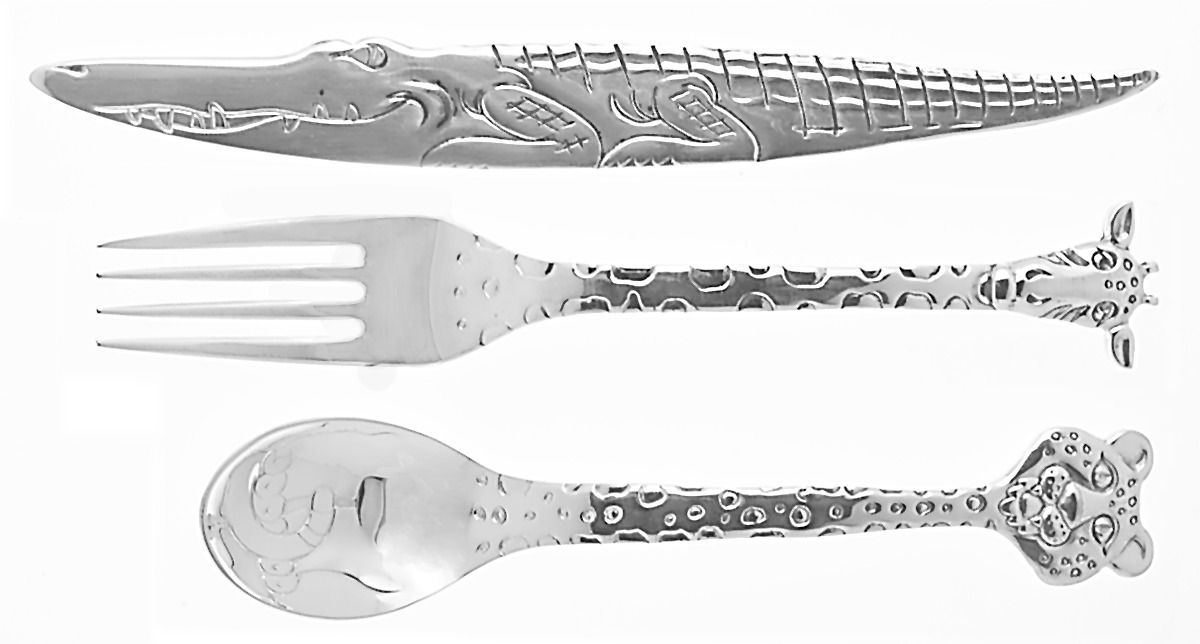 Silver Safari I (Silverplate) (3 Pc) Youth Set (Solid Knife, Fork & Spoon) by Reed & Barton-1