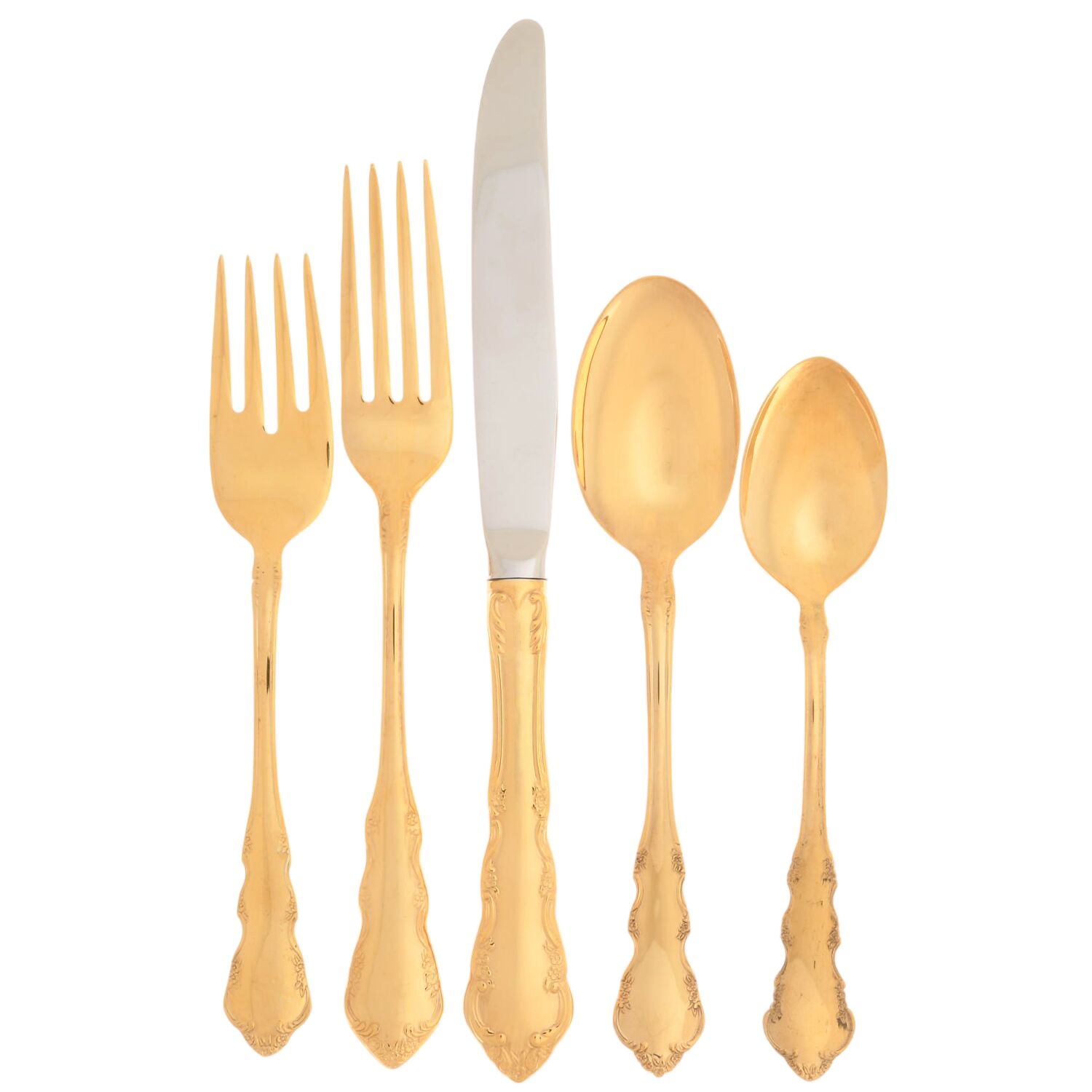 Golden Dresden Rose (Gold Electroplate, 1953) 5 Piece Place Setting by Reed & Barton-1