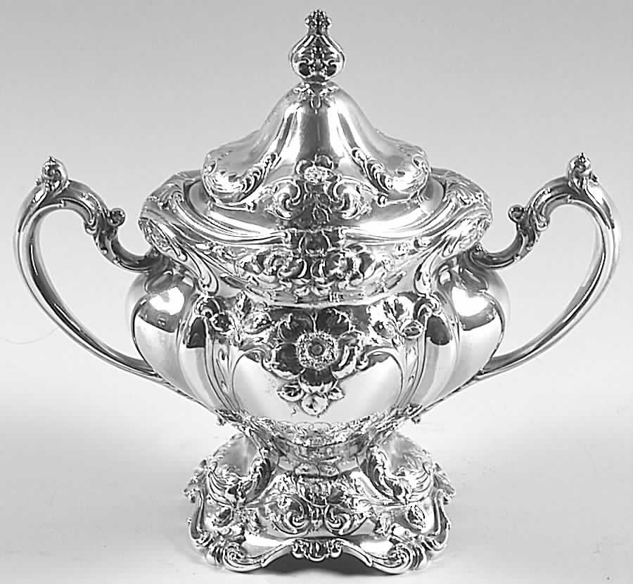 Les Six Fleurs (Sterling, Hollowware) Sugar Bowl & Lid by Reed & Barton-1