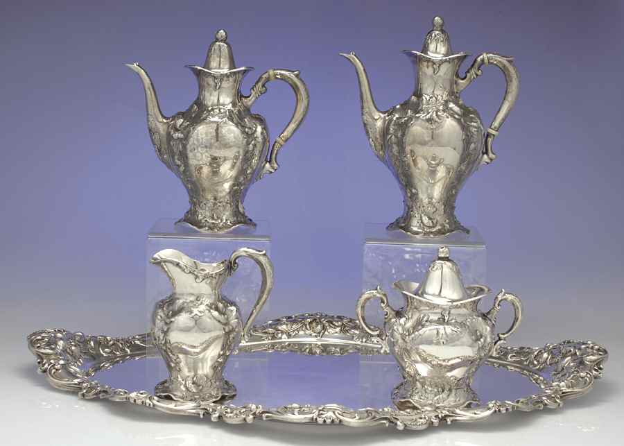 Les Cinq Fleurs (Sterling, Hollowware) 5 Piece Tea Set (SCP, STP, SCR, SSU, WTL) by Reed & Barton-1