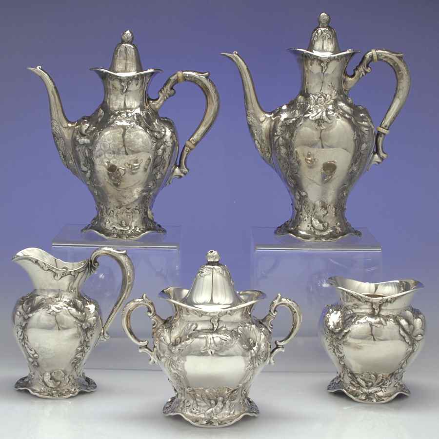 Les Cinq Fleurs (Sterling, Hollowware) 5 Piece Tea Set (SCP, STP, SCR, SSU, SWB) by Reed & Barton-1