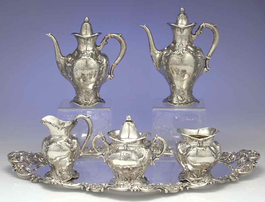 Les Cinq Fleurs (Sterling, Hollowware) 6 Piece Tea Set (SCP, STP, SCR, SSU, SWB, WTLM1) by Reed & Barton-1