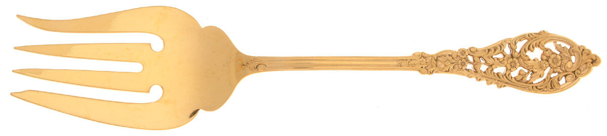 Gold Florentine Lace (Sterling Vermeil) Large Solid Cold Meat Serving Fork by Reed & Barton-1