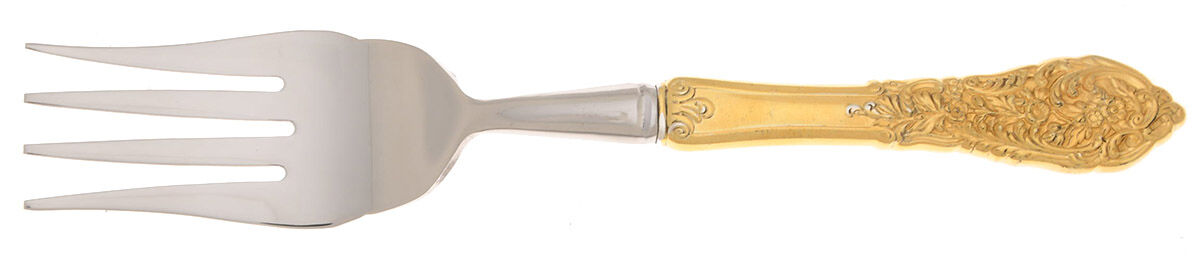 Gold Florentine Lace (Sterling Vermeil) Cold Meat Fork Large, Stainless Tines HC by Reed & Barton-1