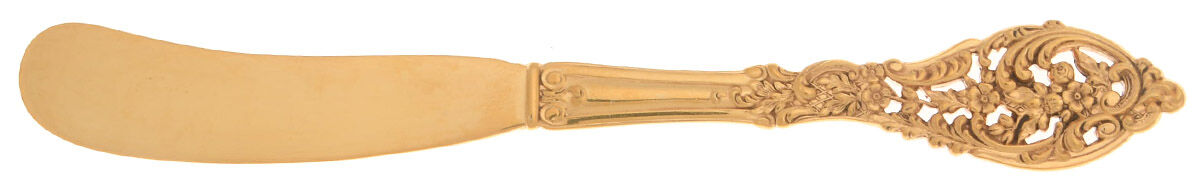 Gold Florentine Lace (Sterling Vermeil) Flat Handle Butter Spreader by Reed & Barton-1