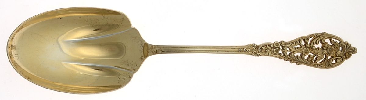 Gold Florentine Lace (Sterling Vermeil) Solid Salad Serving Spoon by Reed & Barton-1