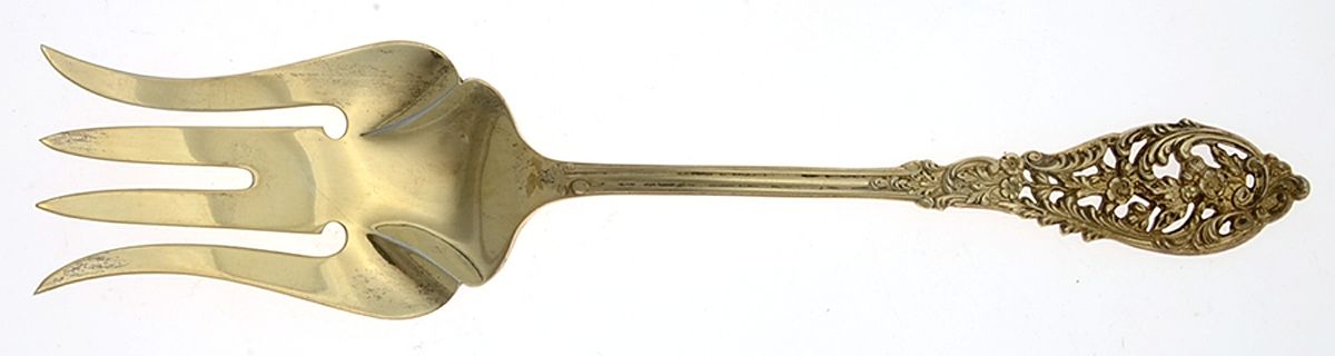 Gold Florentine Lace (Sterling Vermeil) Solid Salad Serving Fork by Reed & Barton-1