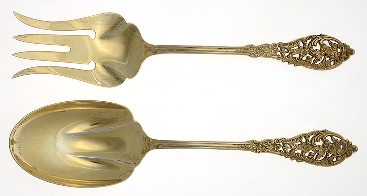 Gold Florentine Lace (Sterling Vermeil) (2 Pc) Solid Salad Set by Reed & Barton-1