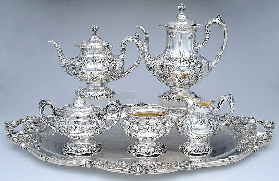 Francis I (Sterling, Hollowware, Reed&Barton, Dates) 6 Piece Tea Set (SCP, STP, SCR, SSU, SWB, WTL) by Reed & Barton-1