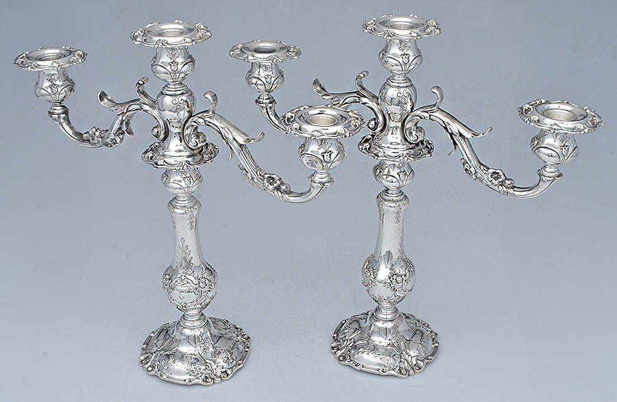 Francis I (Sterling, Hollowware, Reed&Barton, Dates) Pair of 3 Light Weighted Candelabra with Bobech by Reed & Barton-1