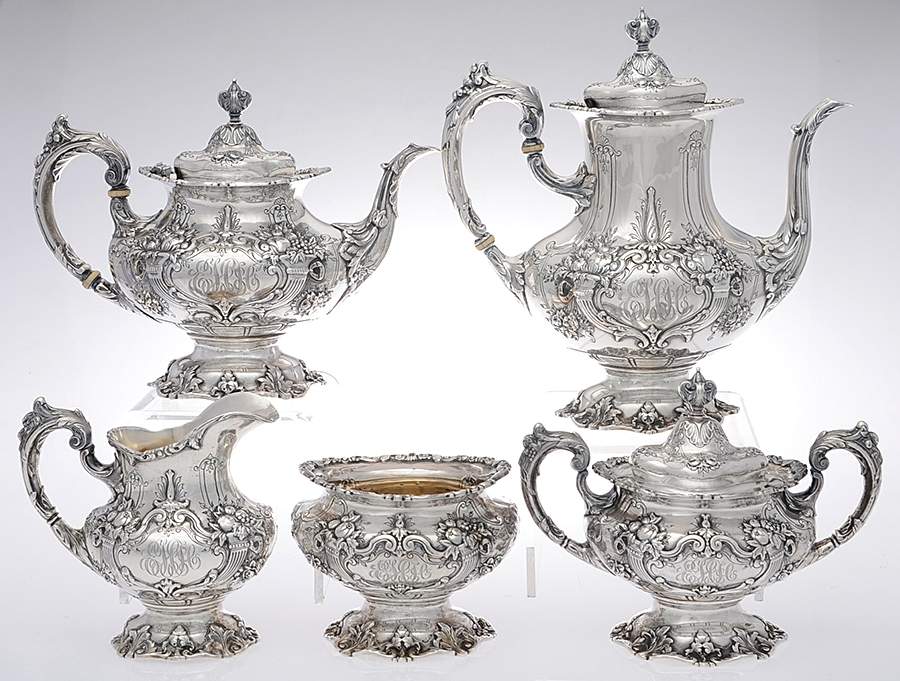 Francis I (Sterling, Hollowware, Reed&Barton, Dates) 5 Piece Tea Set (CP1,TP1, CR1, SU1, WB1) by Reed & Barton-1