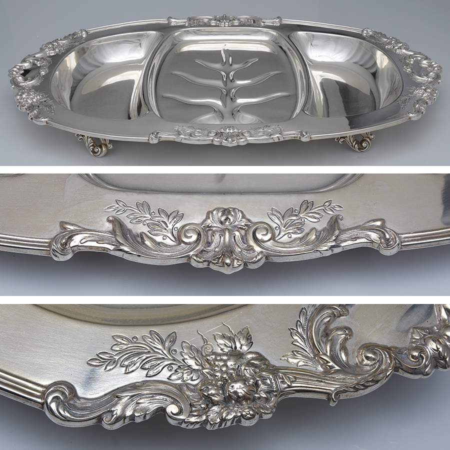 Francis I (Sterling, Hollowware, No Dates) Large 3-Part Footed Meat Platter by Reed & Barton-1