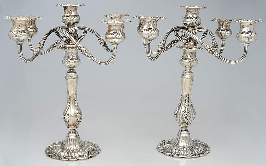 Francis I (Sterling, Hollowware, No Dates) Pair of Weighted 5 Light Candelabra by Reed & Barton-1