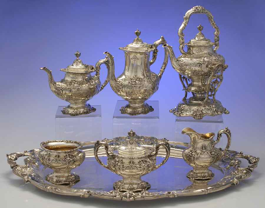 Francis I (Sterling, Hollowware, No Dates) 7 Piece Tea Set (SCP, STP, SCR, SSU, SWB, SKES & WTL) by Reed & Barton-1