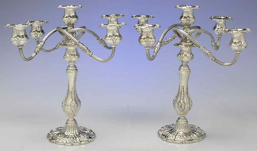 Francis I (Sterling, Hollowware, No Dates) Pair of Weighted 5 Light Candelabra by Reed & Barton-1