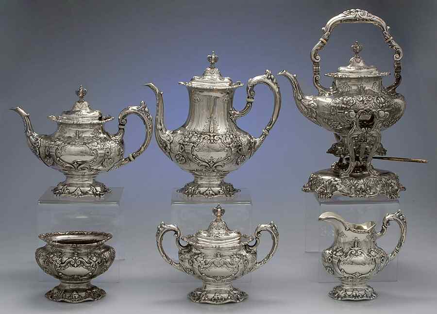 Francis I (Sterling, Hollowware, No Dates) 6 Piece Tea Set (SCP, STP, SCR, SSU, SWB, SKES) by Reed & Barton-1