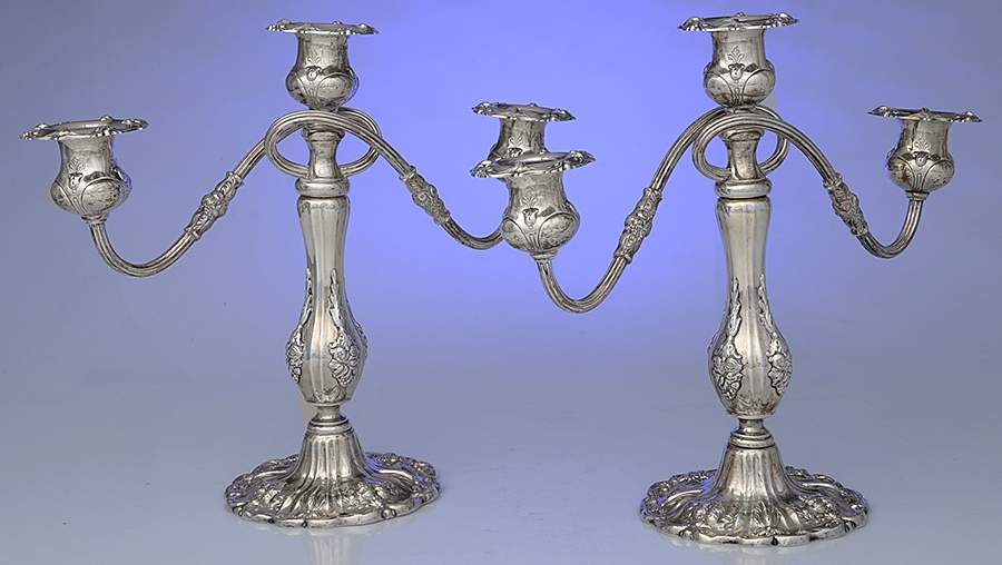 Francis I (Sterling, Hollowware, No Dates) Pair of Weighted 3 Light Candelabra by Reed & Barton-1