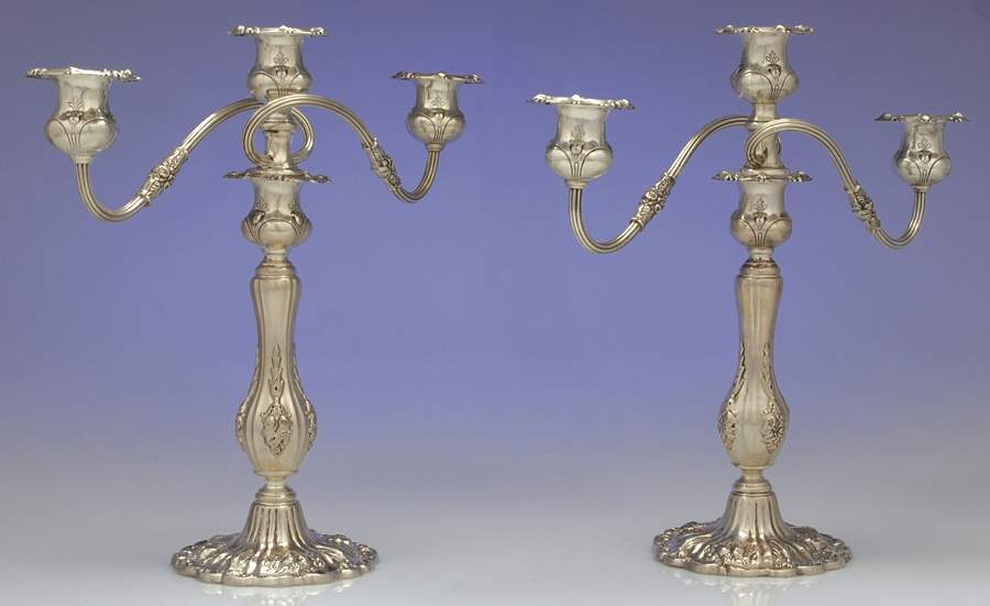 Francis I (Sterling, Hollowware, No Dates) Pair of Weighted 3 Light Candelabra by Reed & Barton-1