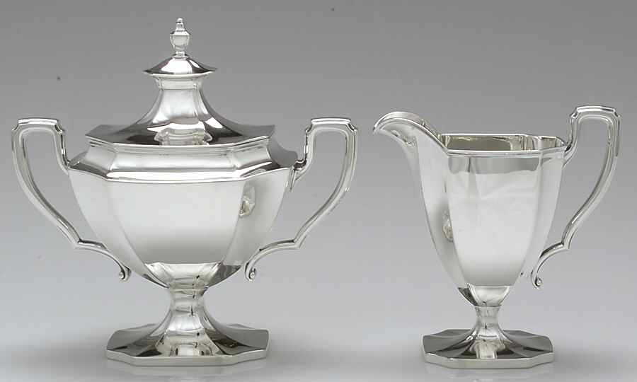 730 (Sterling, Hollowware) Creamer & Sugar Bowl with Lid Set by Reed & Barton-1