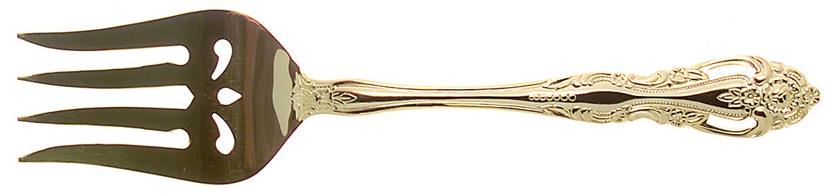 Baroque-Gold (Gold Eletroplate) Medium Solid Cold Meat Serving Fork by Reed & Barton-1