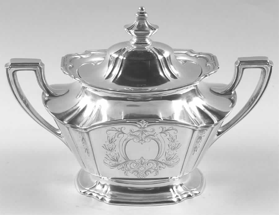 Jacobean-Engraved (Sterling, #680E, Hollowware) Sugar Bowl & Lid by Reed & Barton-1