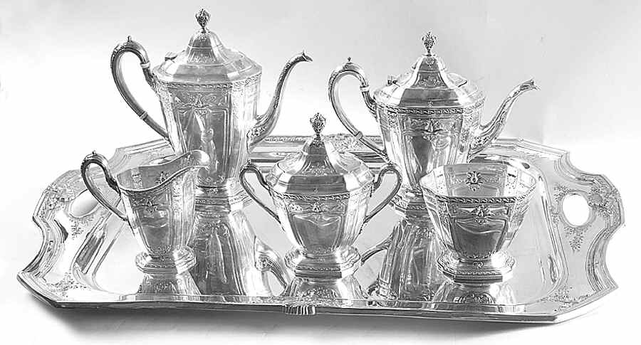 Heritage (Sterling, Hollowware) 6 Piece Tea Set (SCP, STP, SCR, SSU, SWB, WT27CS) by Reed & Barton-1