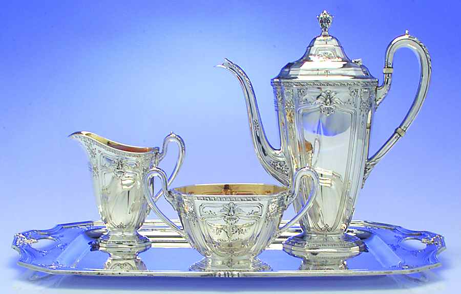 Heritage (Sterling, Hollowware) 4 Piece Mini Coffee Set (SCPM, SCRM, SSUOM, STRDEM) by Reed & Barton-1