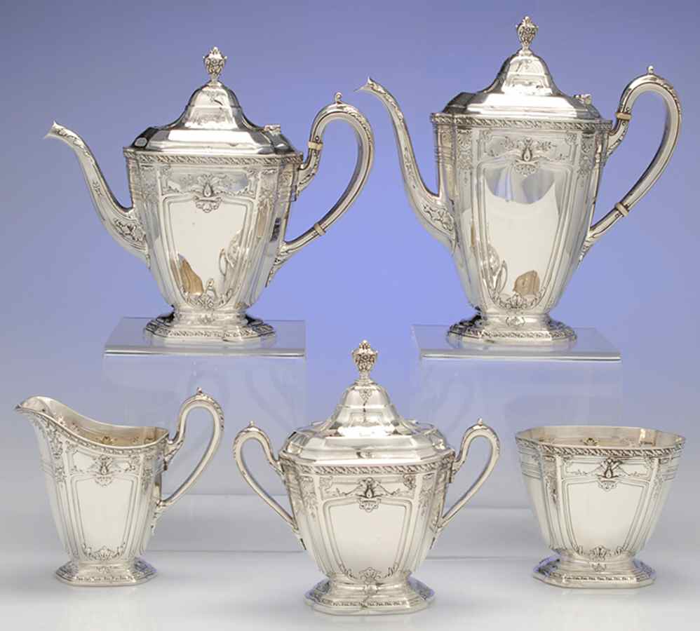 Heritage (Sterling, Hollowware) 5 Piece Tea Set (SCP, STP, SCR, SSU, SWB) by Reed & Barton-1