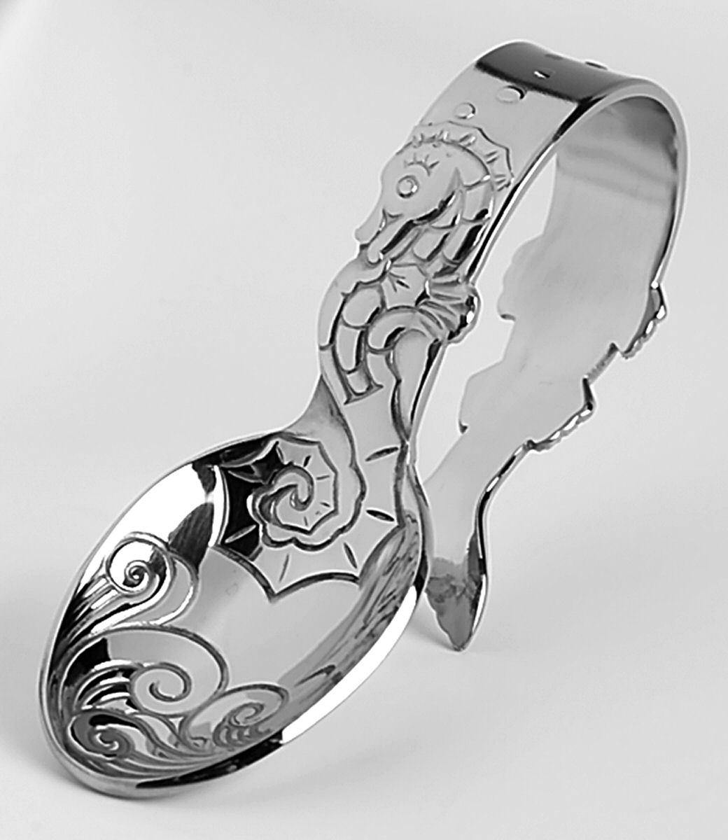 Sea Tails (Stainless) Curved Handle Baby Spoon by Reed & Barton-1