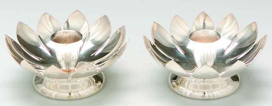 Water Lily (Silverplate, Hollowware) Pair of 2" Console Candleholders by Reed & Barton-1