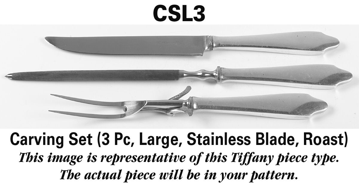 Audubon (Sterling, 1956) Large 3-Piece Roast Carving Set w/ Stainless Blade by Tiffany & CO SILVER-1