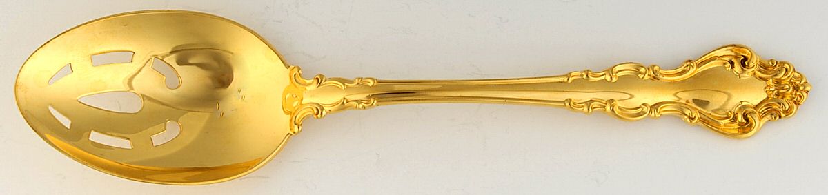 Golden Spanish Baroque (Gold Vermeil, 1965) Pierced Tablespoon (Serving Spoon) by Reed & Barton-1