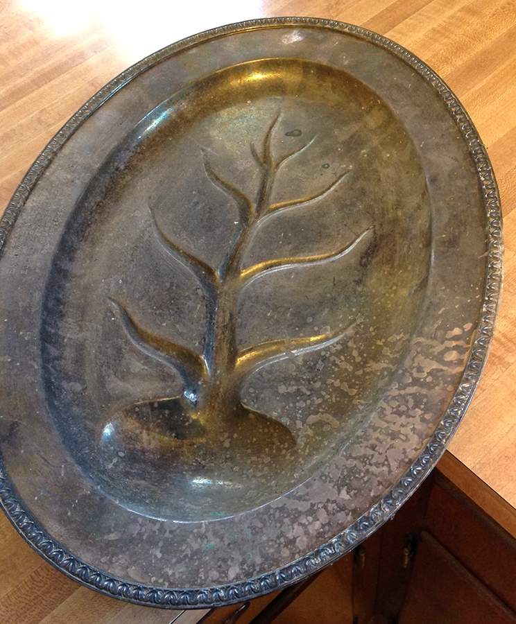 4050 (Silverplate, Hollowware) Small Plated Footed Meat Platter with Well by Reed & Barton-1