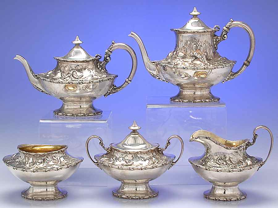 118 (Sterling, Hollowware) 5 Piece Tea Set (SCP, STP, SCR, SSU, SWB) by Reed & Barton-1