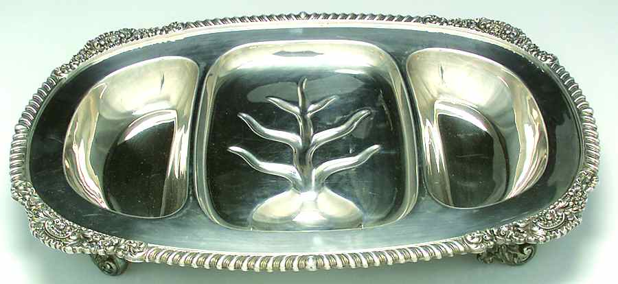 010121 (Silverplate, Hollowware) Large 3-Part Footed Meat Platter by Reed & Barton-1