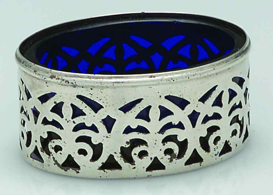 Sterling Hollowware Open Salt with Cobalt Liner Individual by Roden Brothers Ltd.-1