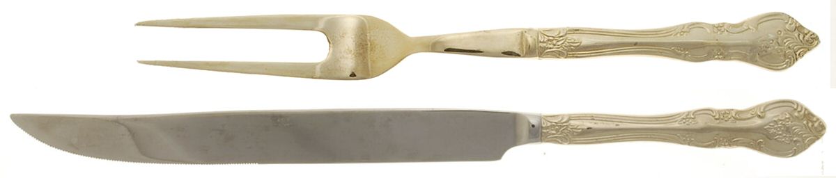 RXV2-Gold Electroplate Large 2-Piece Roast Carving Set w/Stainless Blade by RSVP Flatware-1