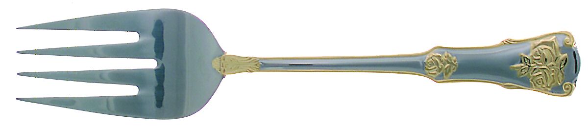 Old Country Roses (Stnls, Gold Acct) Large Solid Cold Meat Serving Fork by Royal Albert-1