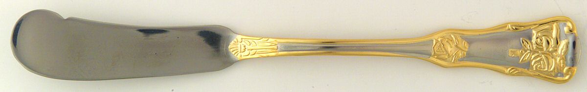 Old Country Roses (Stnls, Gold Acct) Flat Handle Butter Spreader by Royal Albert-1