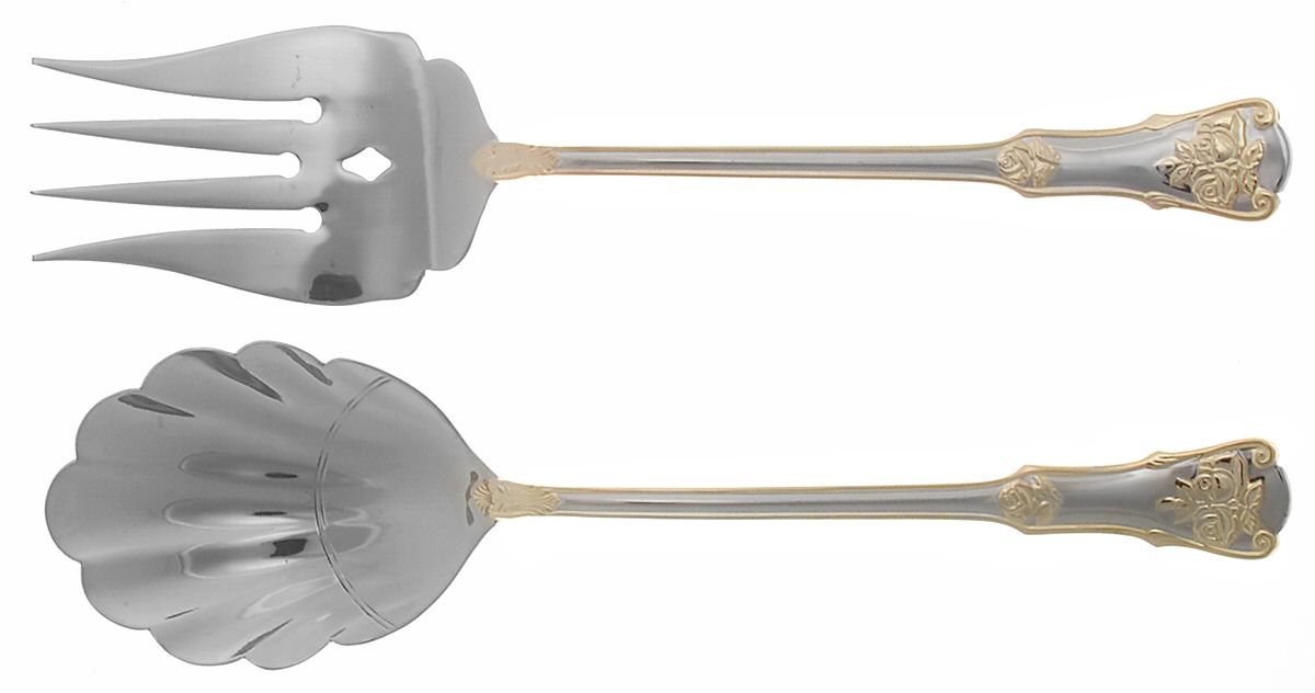 Old Country Roses (Stnls, Gold Acct) (2 Pc) Solid Salad Set by Royal Albert-1