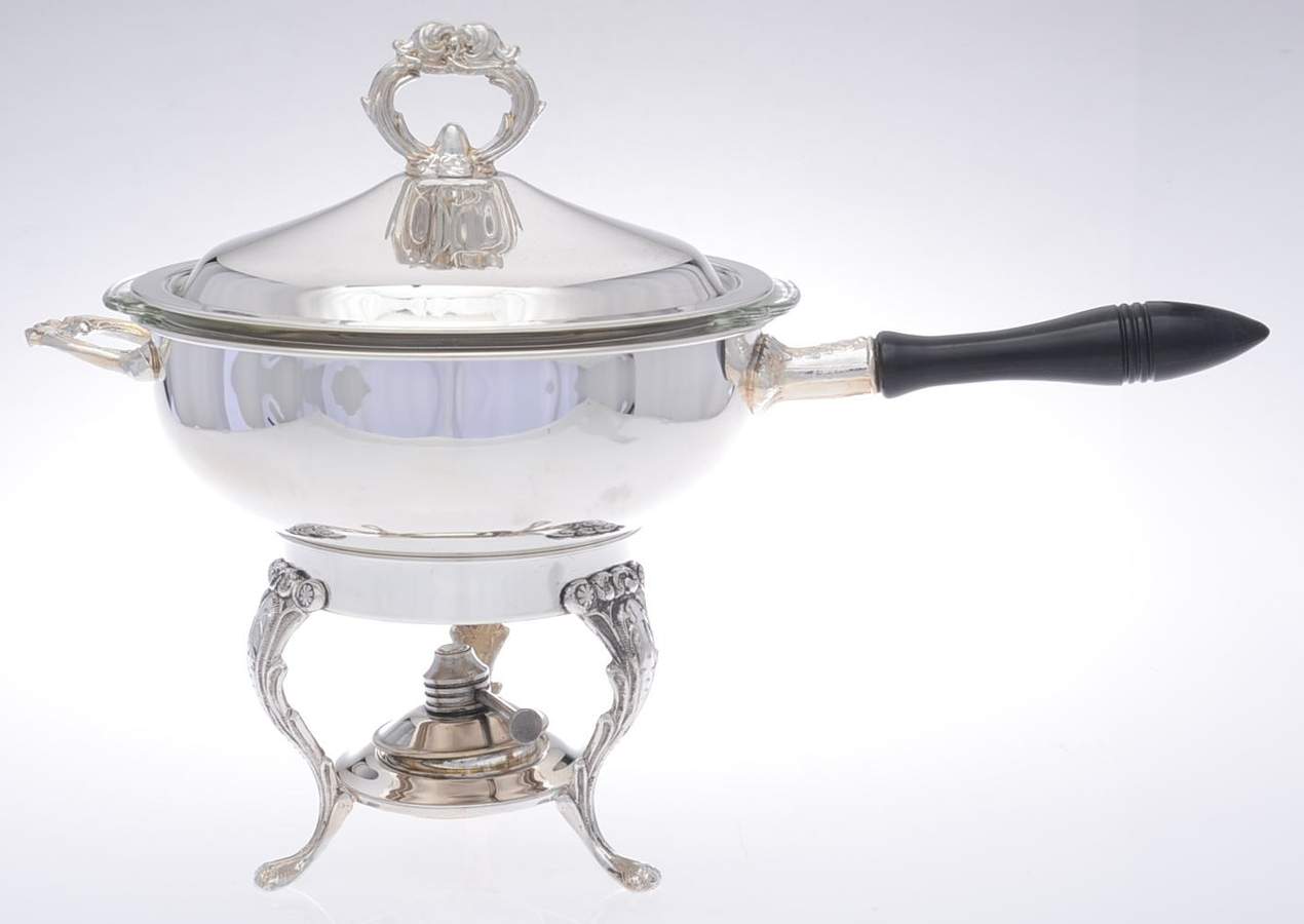 Silverplate Hollowware Chafing Dish W/Lid, Liner, Stand & Burner by Raimond-1