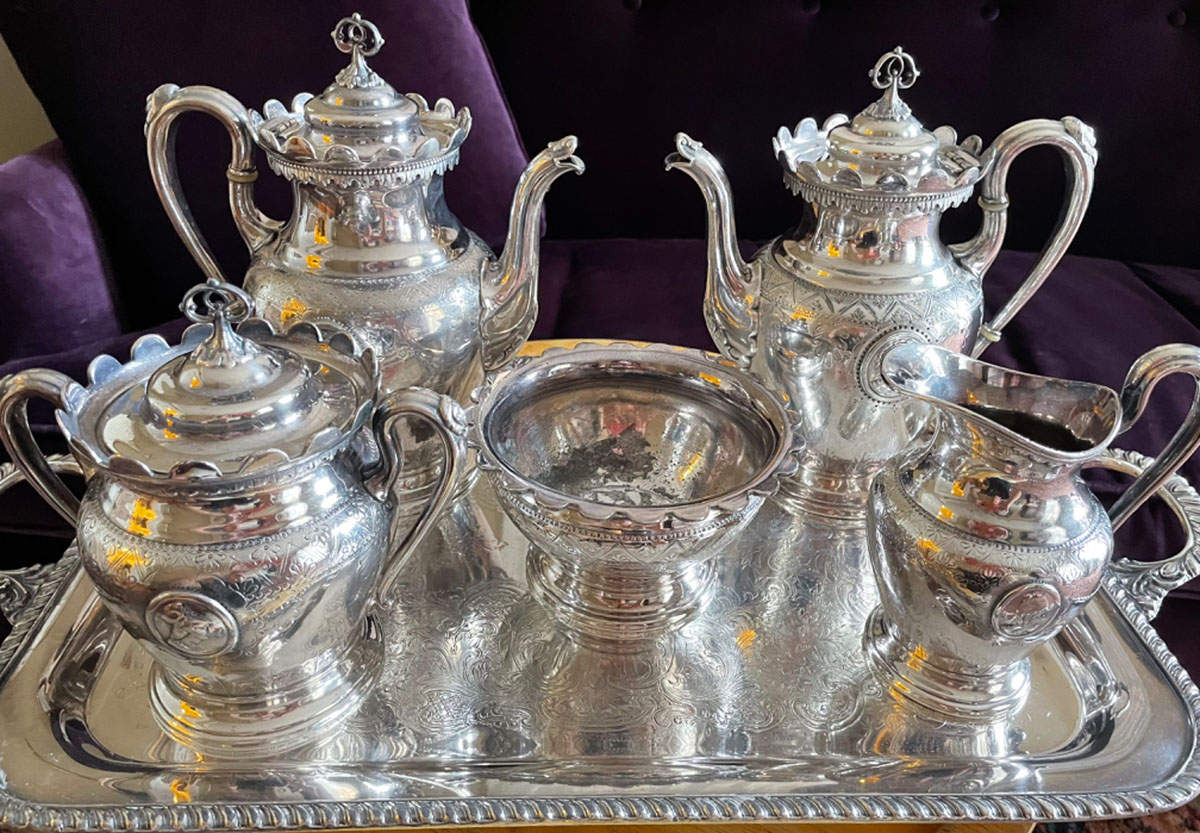 2044 (Silverplate, Hollowware) 5-Piece Plated Tea Set (with Waste) by Reed & Barton-1