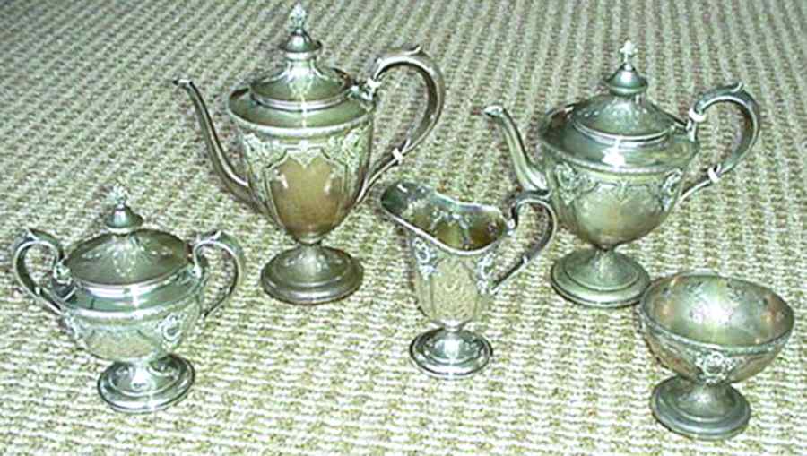 9048 (Sterling, Hollowware) 5 Piece Tea Set (SCP, STP, SCR, SSU, SWB) by Redlich-1