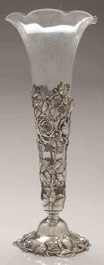 636 (Sterling, Hollowware) 16" Vase with Glass Liner by Redlich-1
