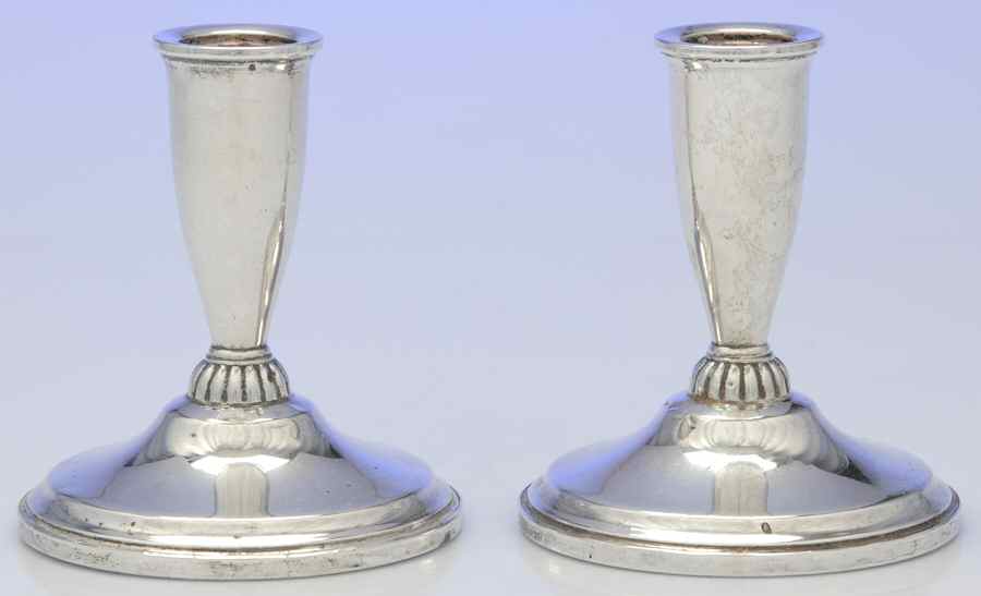 633 (Sterling, Hollowware) Pair of Weighted Console Candleholders by Revere Silver-1